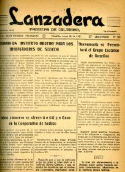 Lanzadera. Reproducción fotográfica de original, semanario de la empresa Colombiana de Tejidos –Coltejer-. Medellín, enero 26 de 1951, No. 109 (portada). SA-BPP.